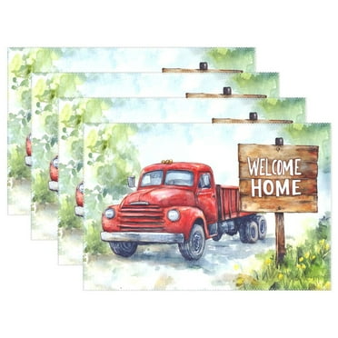 Ryvnso Placemats Set of 4 Farmhouse Truck Dining Mats Heat-Resistant Non-Slip Washable Table Mat