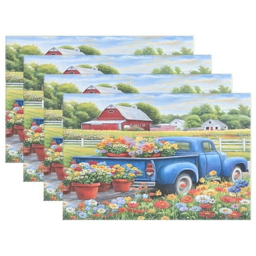 Ryvnso Placemats Set of 4 Floral in Truck Dining Mats Heat-Resistant Non-Slip Washable Table Mat