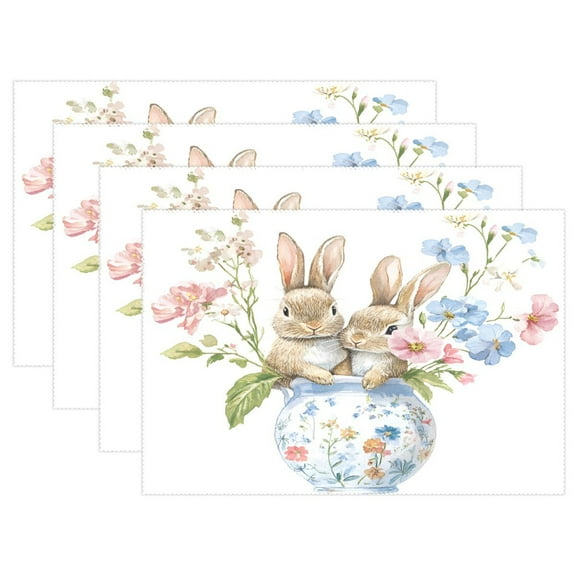 Ryvnso Placemats Set of 4 Flower Bunny Dining Mats Heat-Resistant Non-Slip Washable Table Mat