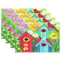 Ryvnso Placemats Set of 4 Flowers Birdhouses Cardinals Dining Mats Heat-Resistant Non-Slip Washable Table Mat