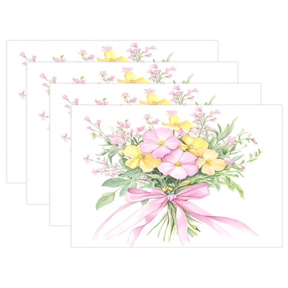 Ryvnso Placemats Set of 4 Flowers Bouquet Dining Mats Heat-Resistant Non-Slip Washable Table Mat