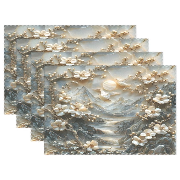 Ryvnso Placemats Set of 4 Flowers Mountain Dining Mats Heat-Resistant Non-Slip Washable Table Mat