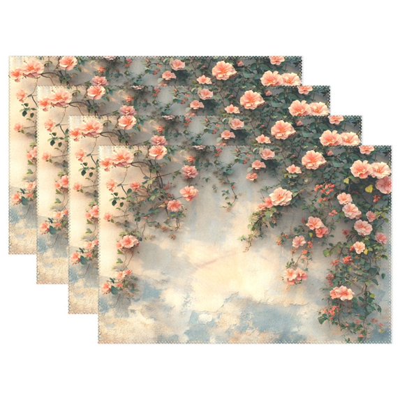 Ryvnso Placemats Set of 4 Flowers on Wall Dining Mats Heat-Resistant Non-Slip Washable Table Mat