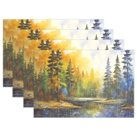 Ryvnso Placemats Set of 4 Forest Landscape Dining Mats Heat-Resistant Non-Slip Washable Table Mat