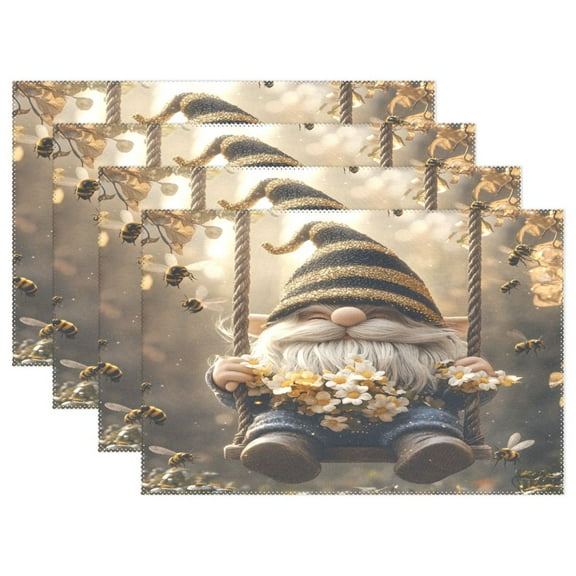 Ryvnso Placemats Set of 4 Gnome in Garden Dining Mats Heat-Resistant Non-Slip Washable Table Mat