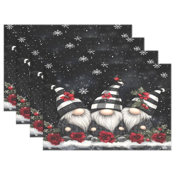 Ryvnso Placemats Set of 4 Gnomes Rose Flower Dining Mats Heat-Resistant Non-Slip Washable Table Mat