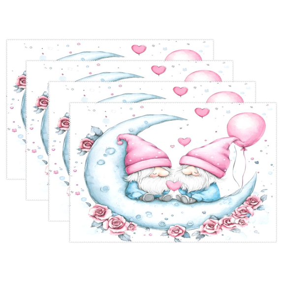 Ryvnso Placemats Set of 4 Gnomes on Moon Dining Mats Heat-Resistant Non-Slip Washable Table Mat