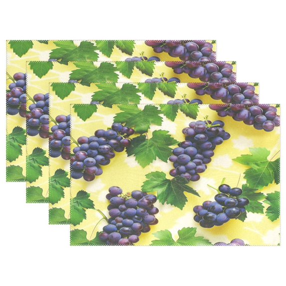 Ryvnso Placemats Set of 4 Grapes Fruit Dining Mats Heat-Resistant Non-Slip Washable Table Mat