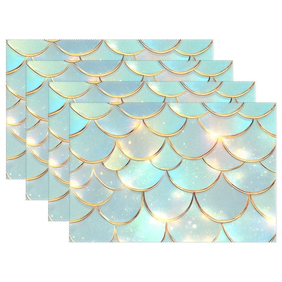 Ryvnso Placemats Set of 4 Green Gradient Scales Dining Mats Heat-Resistant Non-Slip Washable Table Mat