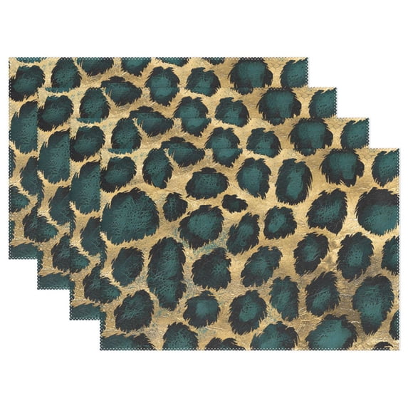 Ryvnso Placemats Set of 4 Green Leopard Pattern Dining Mats Heat-Resistant Non-Slip Washable Table Mat