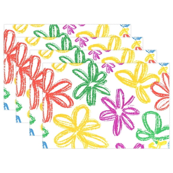 Ryvnso Placemats Set of 4 Hand Drawn Flower Dining Mats Heat-Resistant Non-Slip Washable Table Mat