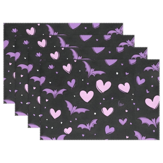 Ryvnso Placemats Set of 4 Hearts Bats Dining Mats Heat-Resistant Non-Slip Washable Table Mat
