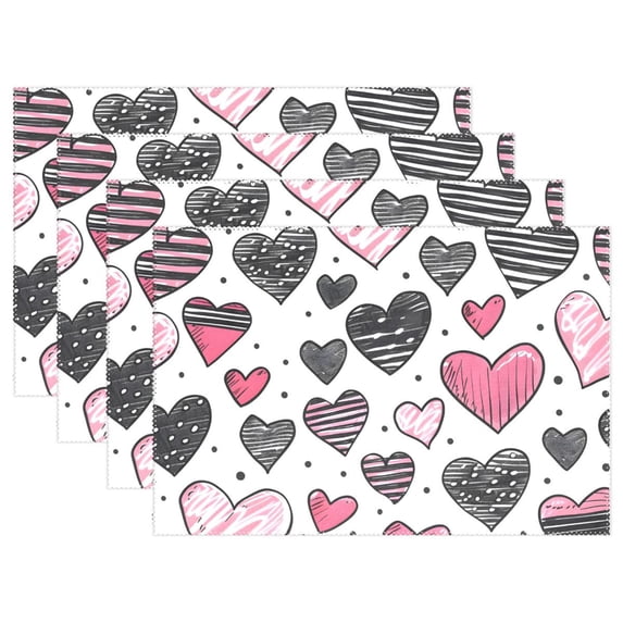 Ryvnso Placemats Set of 4 Hearts Dining Mats Heat-Resistant Non-Slip Washable Table Mat