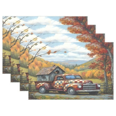 Ryvnso Placemats Set of 4 House on Truck View Dining Mats Heat-Resistant Non-Slip Washable Table Mat
