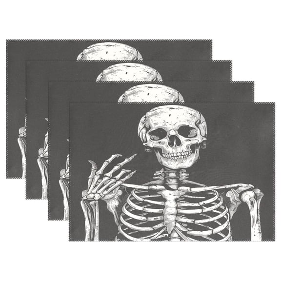 Ryvnso Placemats Set of 4 Human Skeleton Skull Dining Mats Heat-Resistant Non-Slip Washable Table Mat
