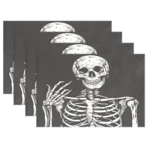 Ryvnso Placemats Set of 4 Human Skeleton Skull Dining Mats Heat-Resistant Non-Slip Washable Table Mat