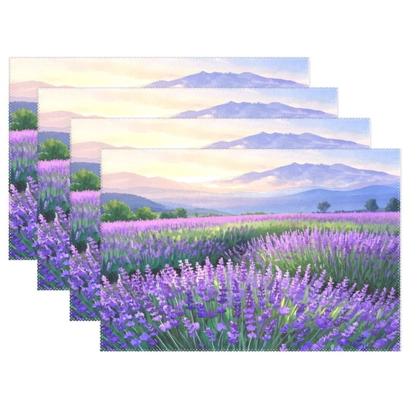 Ryvnso Placemats Set of 4 Lavender Field Dining Mats Heat-Resistant Non-Slip Washable Table Mat