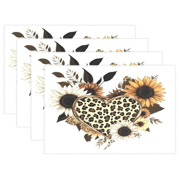 Ryvnso Placemats Set of 4 Leopard Sunflowers Dining Mats Heat-Resistant Non-Slip Washable Table Mat