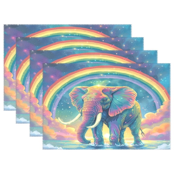 Ryvnso Placemats Set of 4 Magic Elephant with Rainbow Dining Mats Heat-Resistant Non-Slip Washable Table Mat