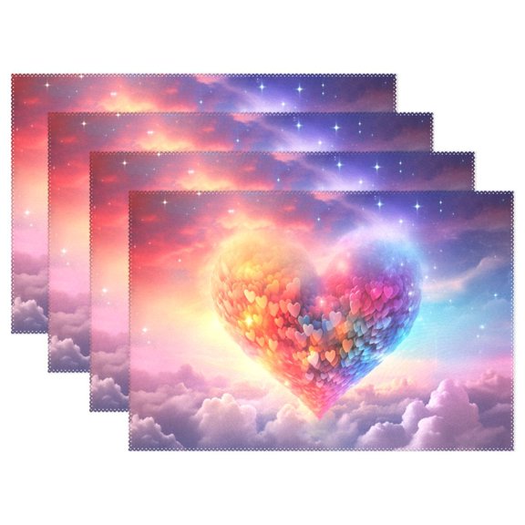 Ryvnso Placemats Set of 4 Magic Heart on Cloud Dining Mats Heat-Resistant Non-Slip Washable Table Mat