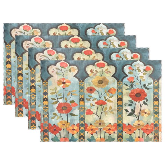 Ryvnso Placemats Set of 4 Moroccan Flowers Dining Mats Heat-Resistant Non-Slip Washable Table Mat