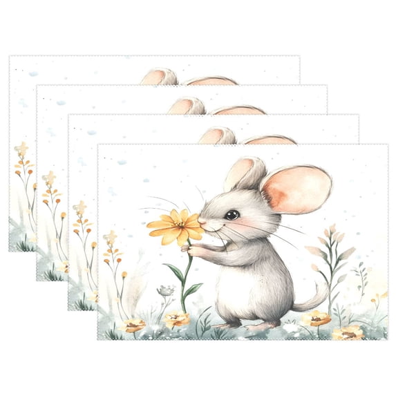 Ryvnso Placemats Set of 4 Mouse Flowers Dining Mats Heat-Resistant Non-Slip Washable Table Mat