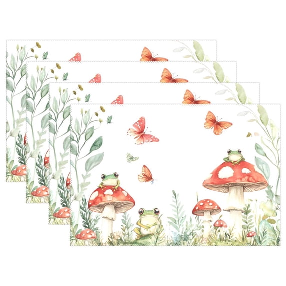Ryvnso Placemats Set of 4 Mushroom Frog Butterfly Dining Mats Heat-Resistant Non-Slip Washable Table Mat