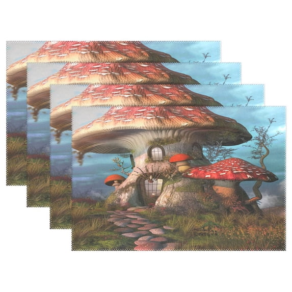 Ryvnso Placemats Set of 4 Mushroom House View Dining Mats Heat-Resistant Non-Slip Washable Table Mat