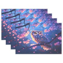 Ryvnso Placemats Set of 4 Owl at Night Dining Mats Heat-Resistant Non-Slip Washable Table Mat