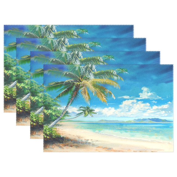 Ryvnso Placemats Set of 4 Palm Tree Retro Summer Beach Dining Mats Heat-Resistant Non-Slip Washable Table Mat