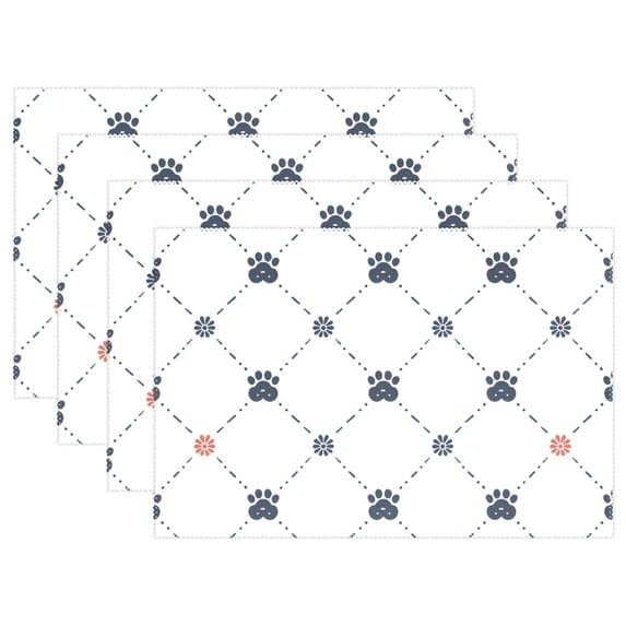 Ryvnso Placemats Set of 4 Paw Flower Checkered Dining Mats Heat-Resistant Non-Slip Washable Table Mat