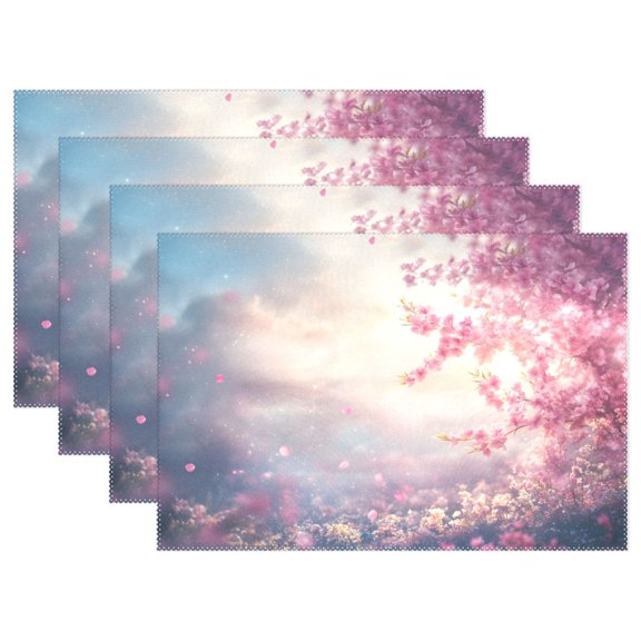 Ryvnso Placemats Set of 4 Peach Floral Sunset Dining Mats Heat-Resistant Non-Slip Washable Table Mat