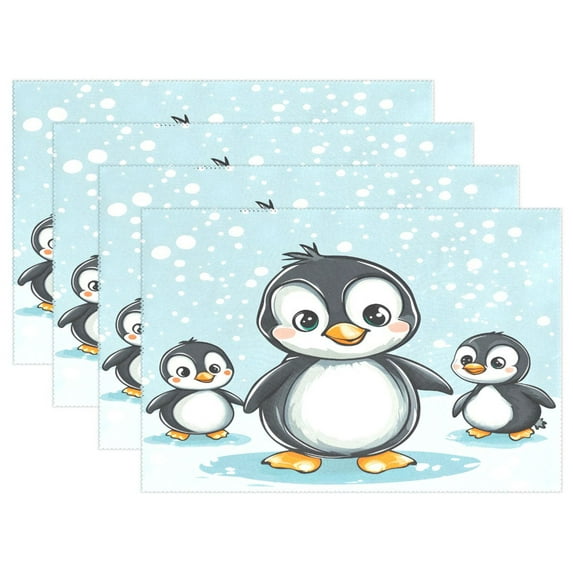 Ryvnso Placemats Set of 4 Penguins and Snow Dining Mats Heat-Resistant Non-Slip Washable Table Mat