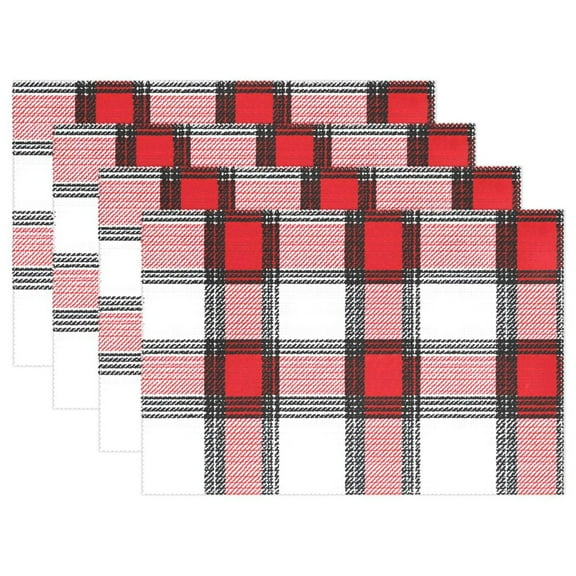 Ryvnso Placemats Set of 4 Plaid Red Checkered Dining Mats Heat-Resistant Non-Slip Washable Table Mat