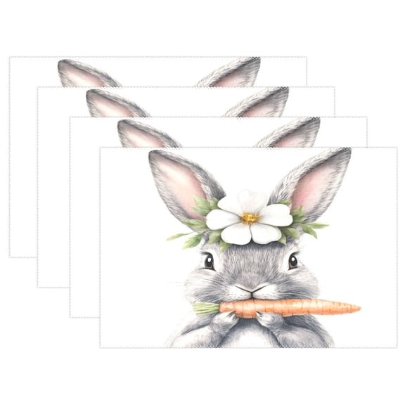 Ryvnso Placemats Set of 4 Rabbit Carrot Dining Mats Heat-Resistant Non-Slip Washable Table Mat