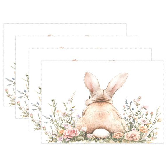 Ryvnso Placemats Set of 4 Rabbit Rose Flower Dining Mats Heat-Resistant Non-Slip Washable Table Mat