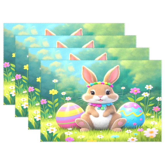 Ryvnso Placemats Set of 4 Rabbit and Egg Dining Mats Heat-Resistant Non-Slip Washable Table Mat