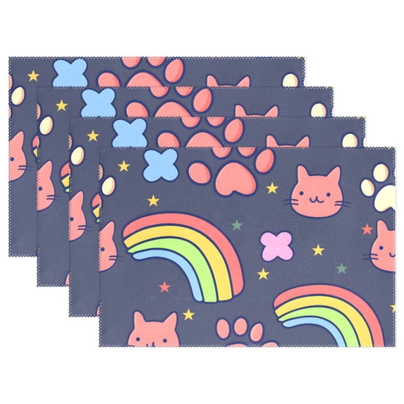 Ryvnso Placemats Set of 4 Rainbow Cat Paw Print Dining Mats Heat-Resistant Non-Slip Washable Table Mat