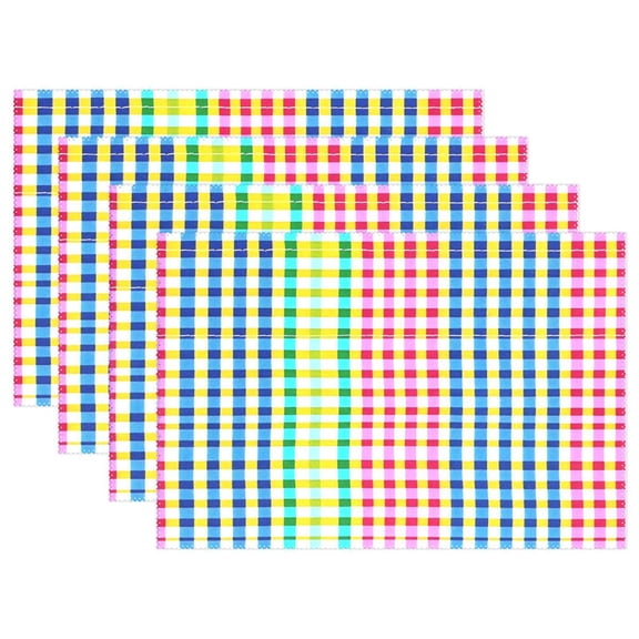 Ryvnso Placemats Set of 4 Rainbow Checkered Dining Mats Heat-Resistant Non-Slip Washable Table Mat