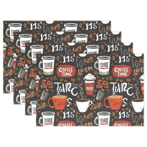 Ryvnso Placemats Set of 4 Red Coffee Time Dining Mats Heat-Resistant Non-Slip Washable Table Mat