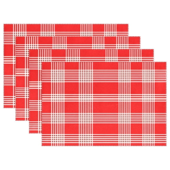 Ryvnso Placemats Set of 4 Red Tartan Checkered Dining Mats Heat-Resistant Non-Slip Washable Table Mat