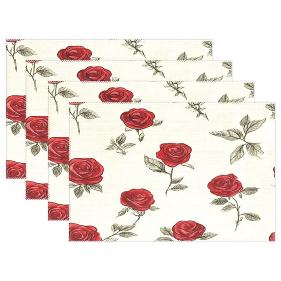 Ryvnso Placemats Set of 4 Retro Roses Flowers-i6 Dining Mats Heat-Resistant Non-Slip Washable Table Mat