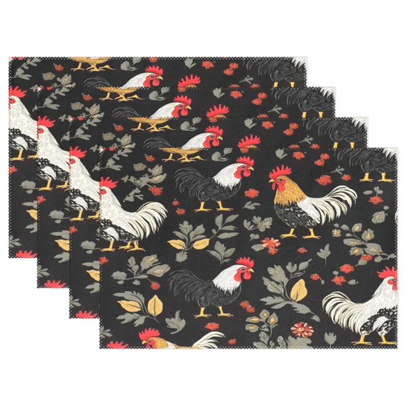 Ryvnso Placemats Set of 4 Roosters Plants Dining Mats Heat-Resistant Non-Slip Washable Table Mat