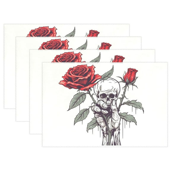 Ryvnso Placemats Set of 4 Roses Skull Hand Dining Mats Heat-Resistant Non-Slip Washable Table Mat