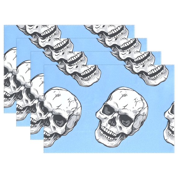 Ryvnso Placemats Set of 4 Skeleton Skull Head Dining Mats Heat-Resistant Non-Slip Washable Table Mat