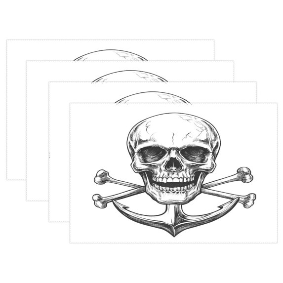 Ryvnso Placemats Set of 4 Skeleton with Anchors Dining Mats Heat-Resistant Non-Slip Washable Table Mat