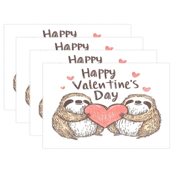 Ryvnso Placemats Set of 4 Sloth in Love Dining Mats Heat-Resistant Non-Slip Washable Table Mat