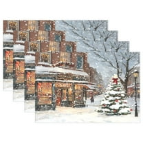 Ryvnso Placemats Set of 4 Snow on Christmas Tree Dining Mats Heat-Resistant Non-Slip Washable Table Mat