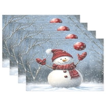 Ryvnso Placemats Set of 4 Snowman Play Ball Christmas Winter Dining Mats Heat-Resistant Non-Slip Washable Table Mat