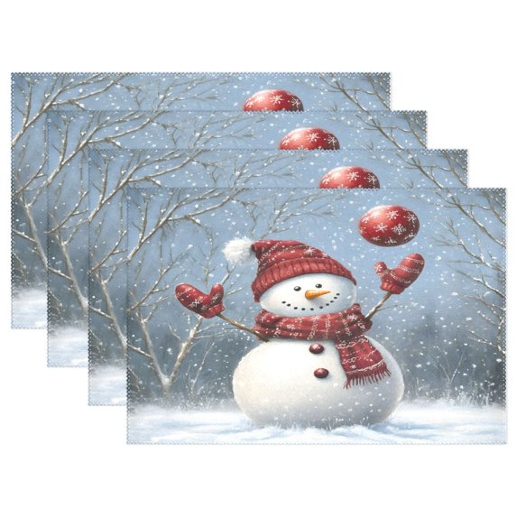 Ryvnso Placemats Set of 4 Snowman Play Ball Christmas Winter Dining Mats Heat-Resistant Non-Slip Washable Table Mat